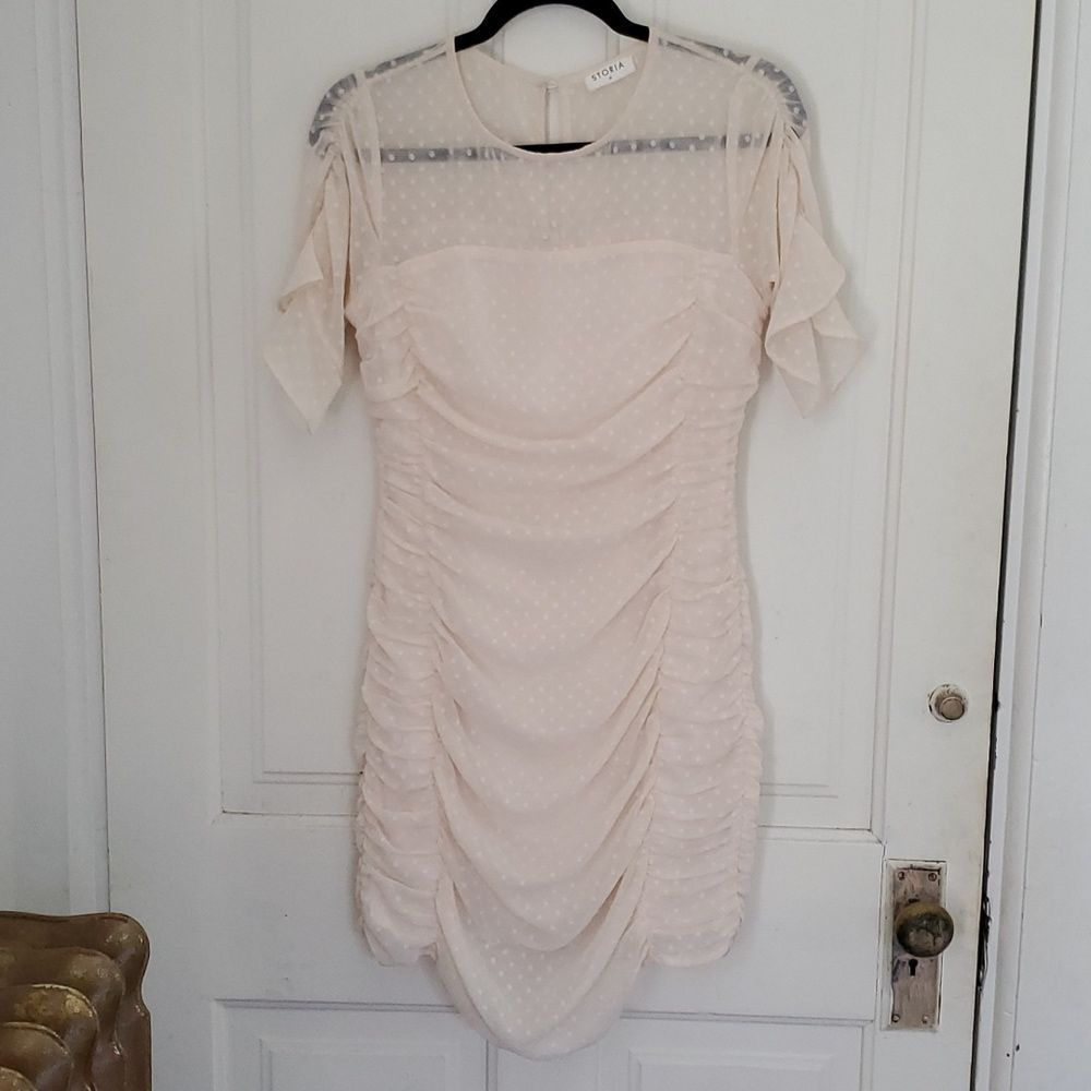 Storia Ruched Polka Dot Dress